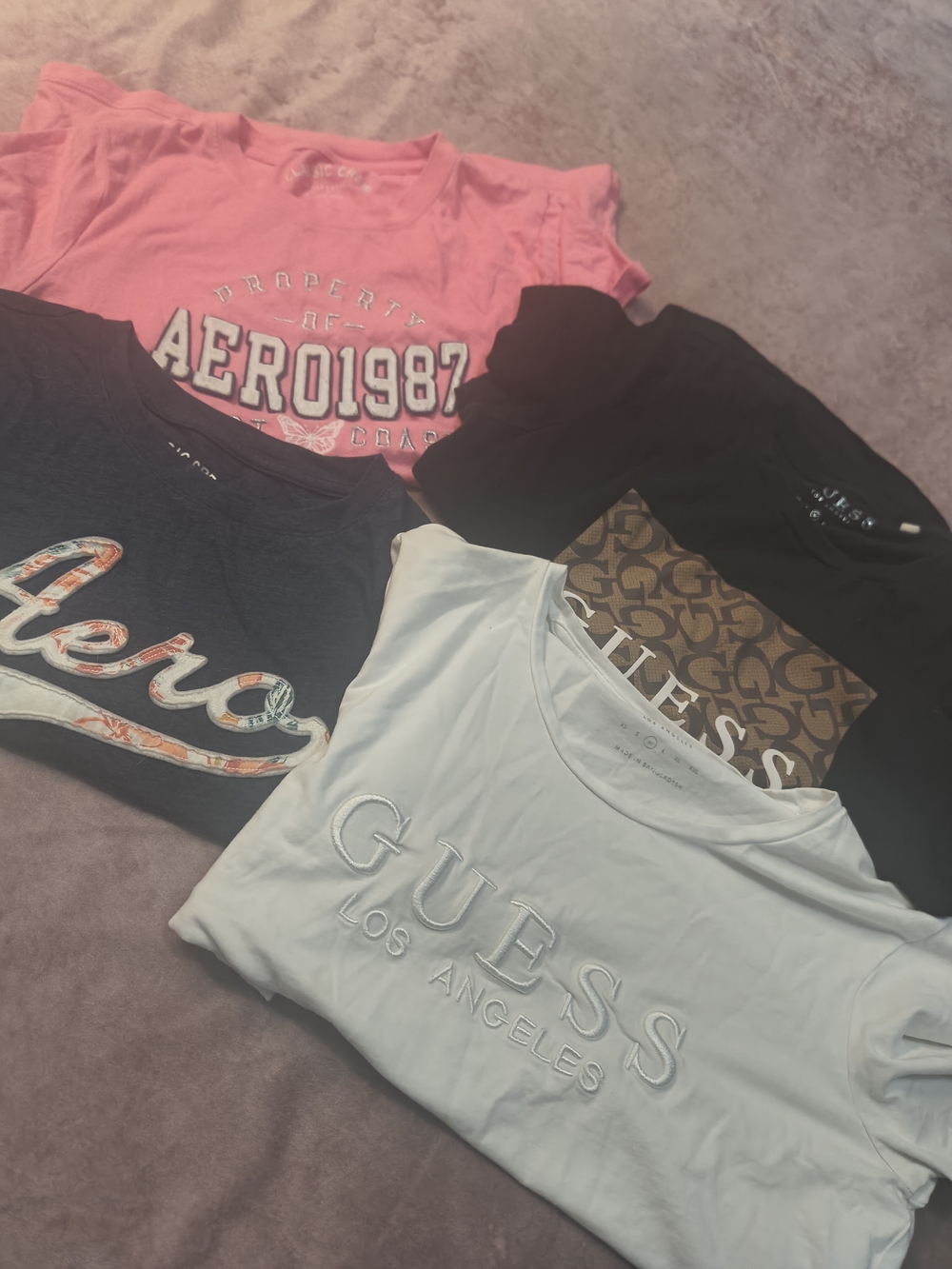 Guess White Logo Tee with Embroidered 'GUESS Los Angeles'
